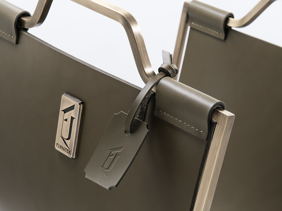 Дровница с кожаной вставкой FG-12045 античная латунь