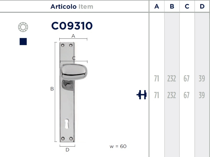 Дверная ручка на планке Enrico Cassina TOPAZIA C09310