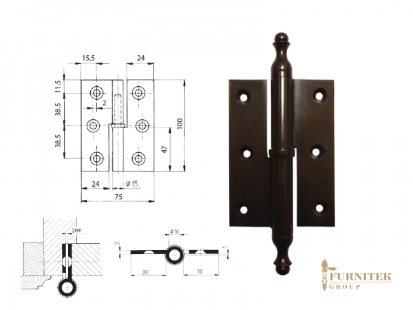 Эксклюзивная дверная петля карточная FS 23636 античная бронза