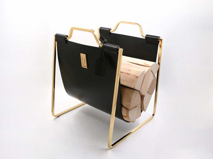 Дровница с кожаной вставкой FG-12032 позолота