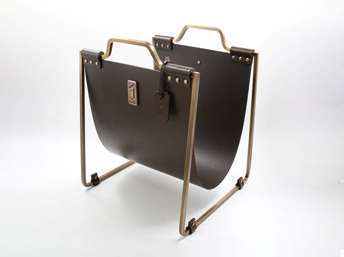 Дровница с кожаной вставкой FG-12040 античная латунь