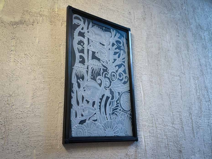 Картина со стеклом FURNITEK FG-303 в латунной раме с подсветкой