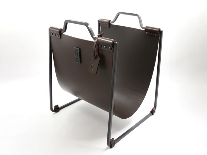 Дровница с кожаной вставкой FG-12044 чернёная полированная латунь