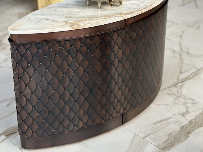 Консоль из меди с мрамором FURNITEK Ar-Deco FG-201 ручная патина под старину