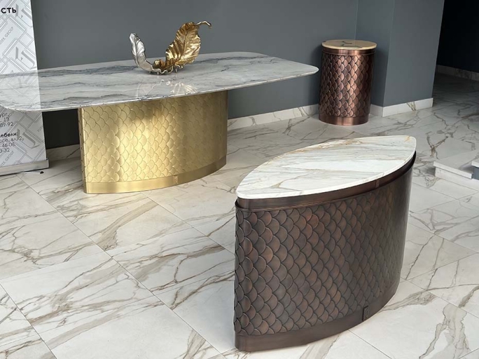 Консоль из меди с мрамором FURNITEK Ar-Deco FG-201 ручная патина под старину